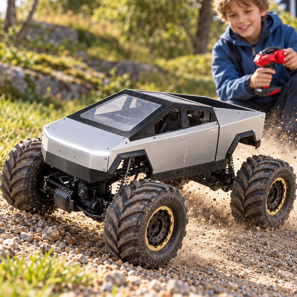 Fjernstyret offroad-bil med 4-hjulstræk og råt pickup-design