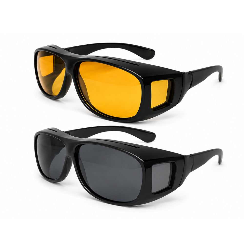 HD-Vision briller - 2 stk dag+nat polariserede briller (perfekt som bilkørsels- sports- nattekørsels- & UV-solbriller)