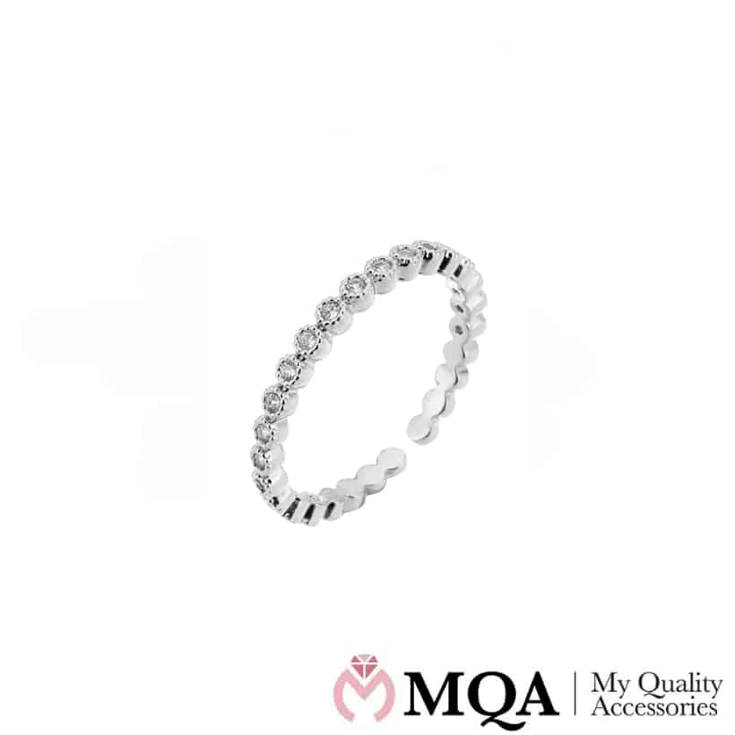 Ring, sølvfarvet med glassten