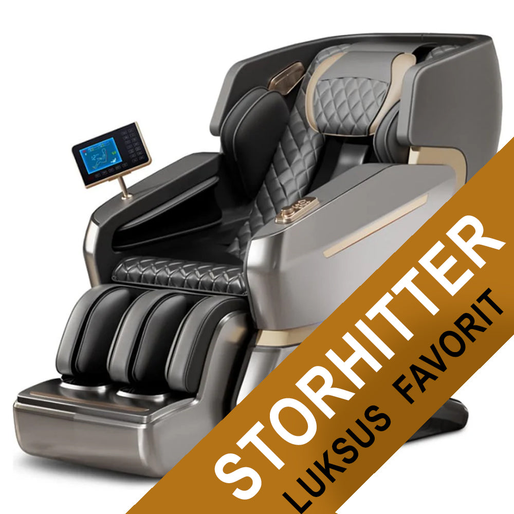 Massagestol 4D Luksus Pro+ med SL-teknologi, Varmeterapi, Stemme Kontrol & Touchskærm - Model M5 grå