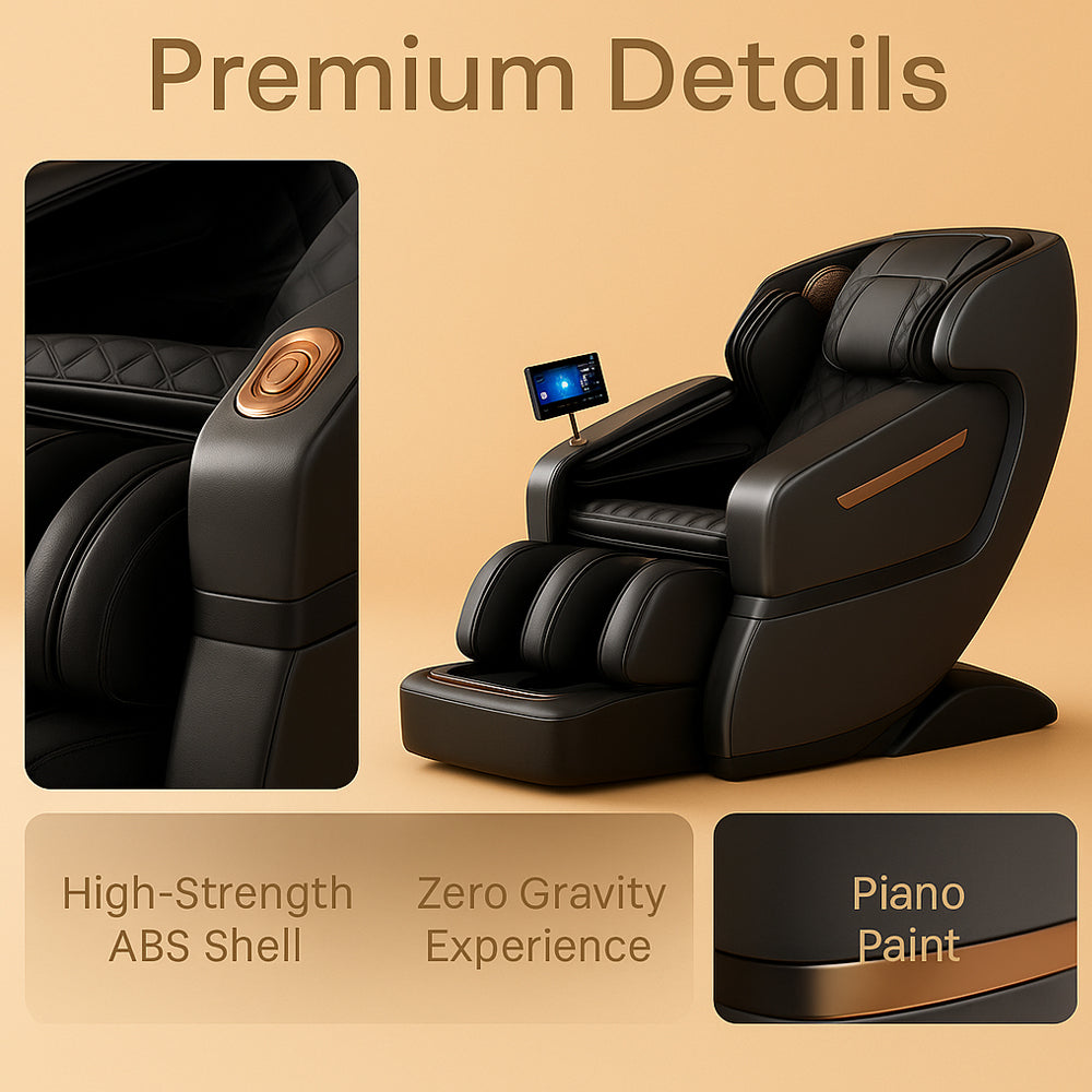 Massagestol 4D Luksus Pro+ med SL-teknologi, Varmeterapi, Stemme Kontrol & Touchskærm - Model M5 grå