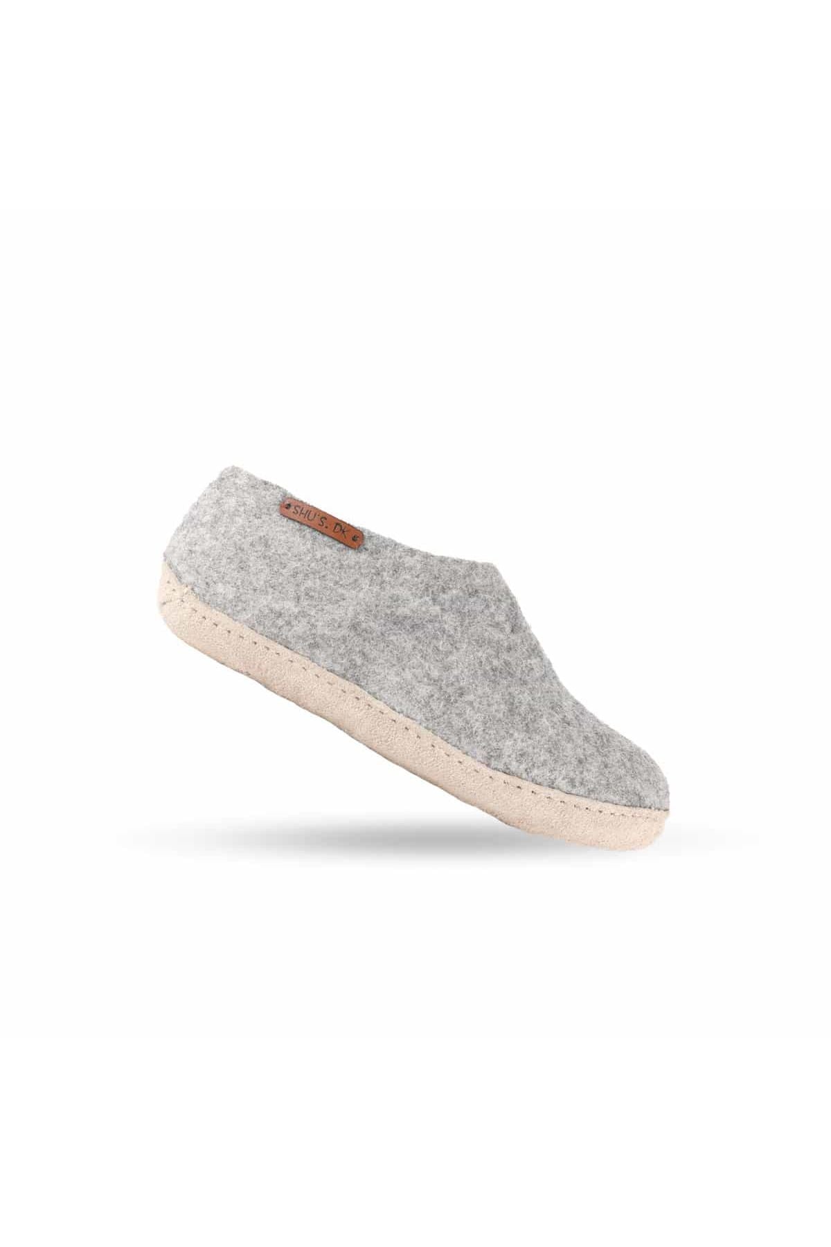 Uldhjemmesko (100% ren uld) - Model Grå m/sål i skind - Dansk Design fra SHUS