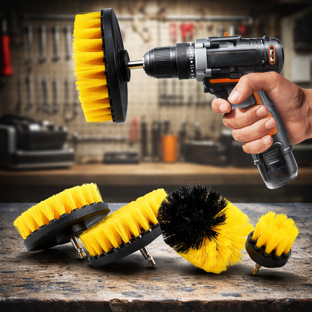 4-i-1 børstesæt til boremaskine – effektiv rengøring uden knofedt