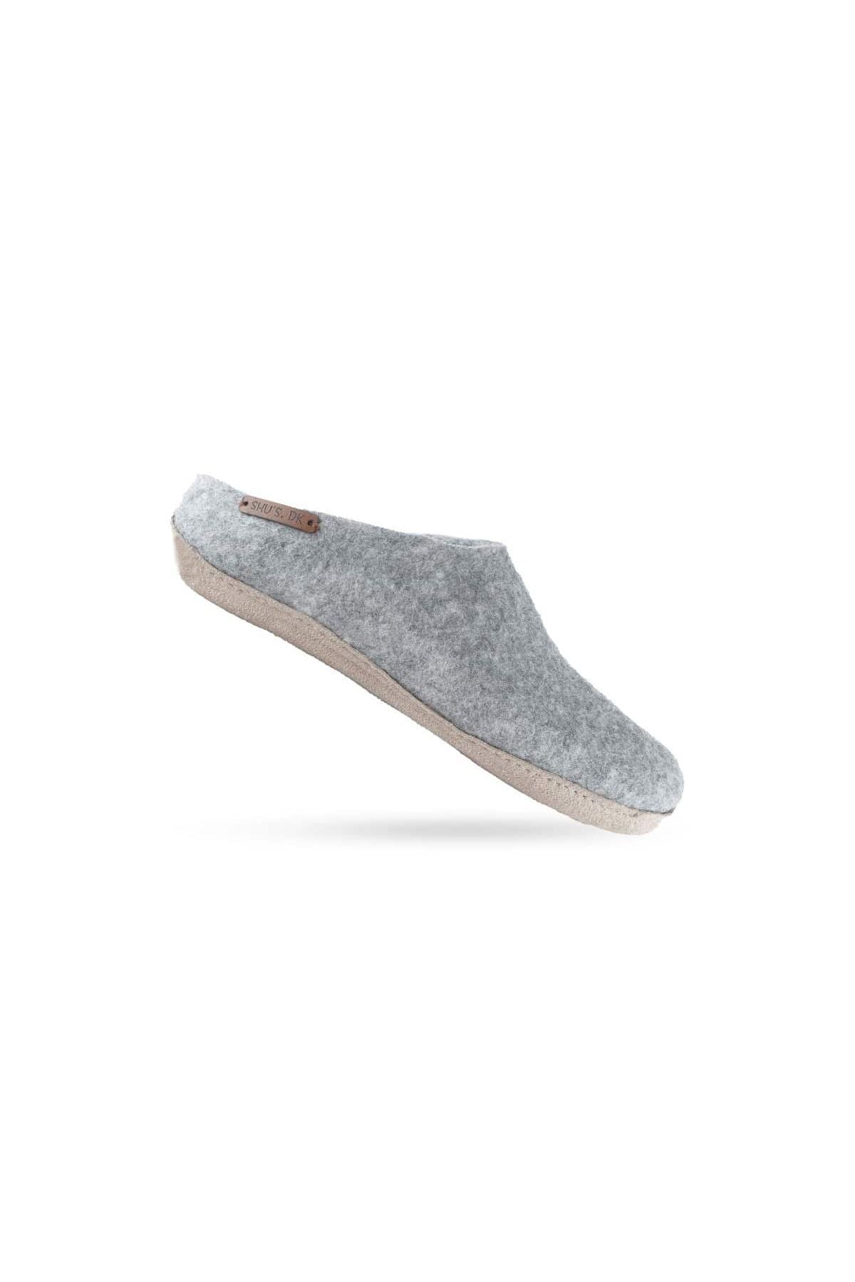 Uldtøffel (100% ren uld) - Model Grå m/sål i skind - Dansk Design fra SHUS