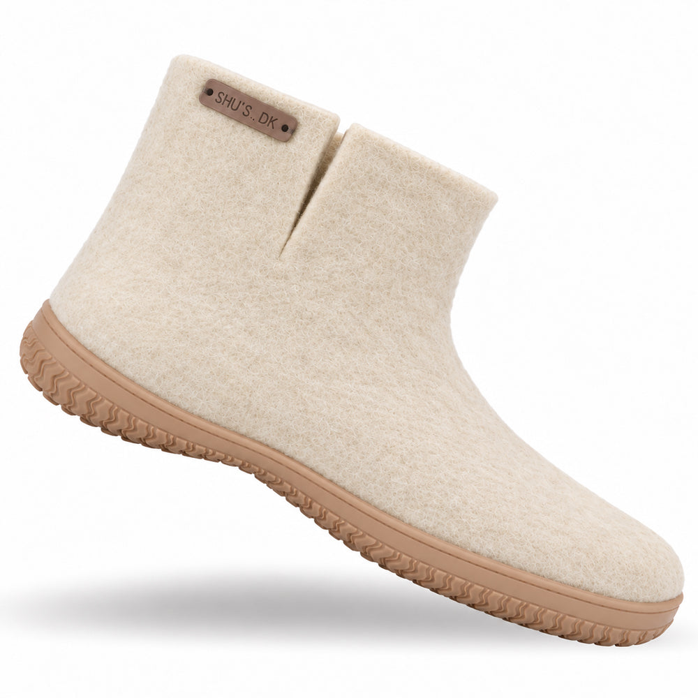Uldstøvle (100% ren uld) - Model Beige m/Gummisål