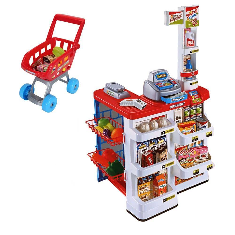 Supermarked m/indkøbskurv og 24 dele bl.a. scanner med lys & lyd