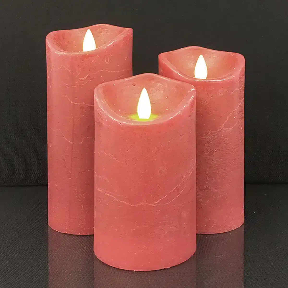 LED-Blok stearinlys m/fjernbetjening - Genopladelig - 3 stk. - 12/15/17 cm - m/3D flamme