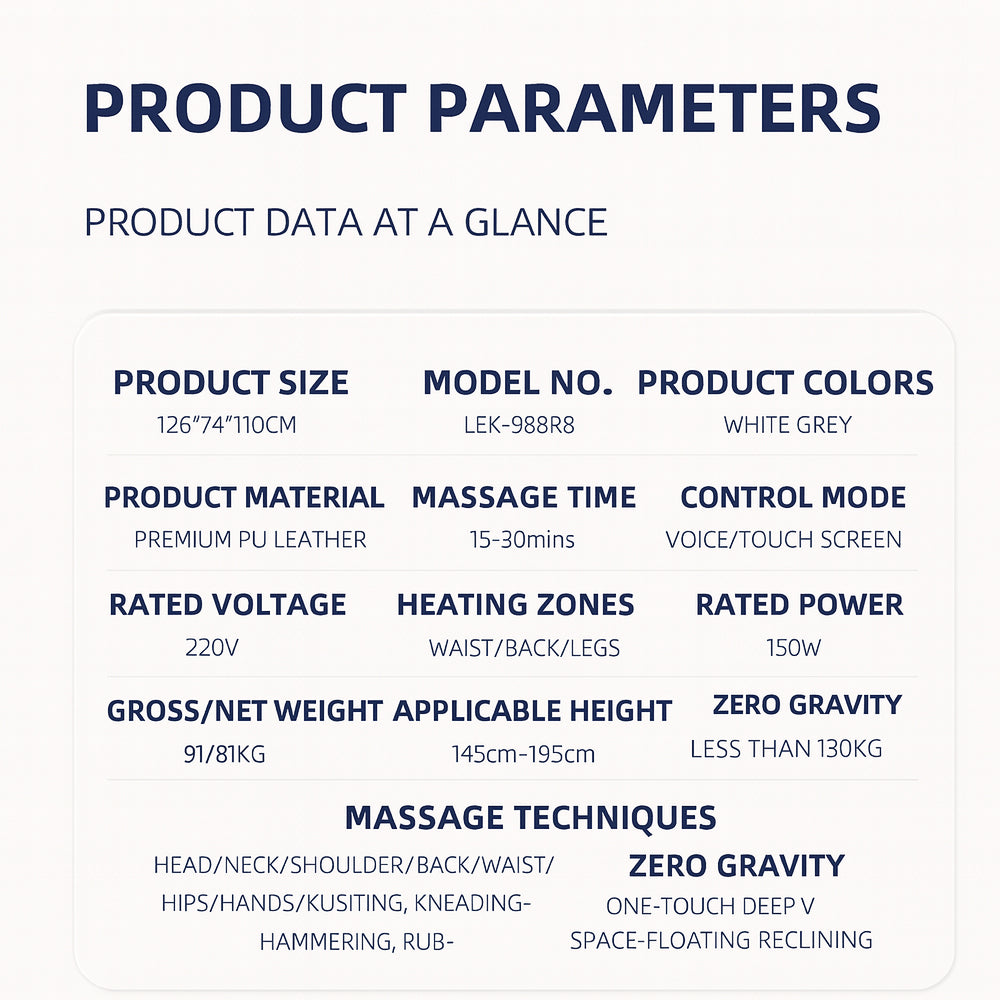 Massagestol 3D med SL-teknologi, lufttryksmassage, Zero Gravity & Intelligent Styring – Model 988R8