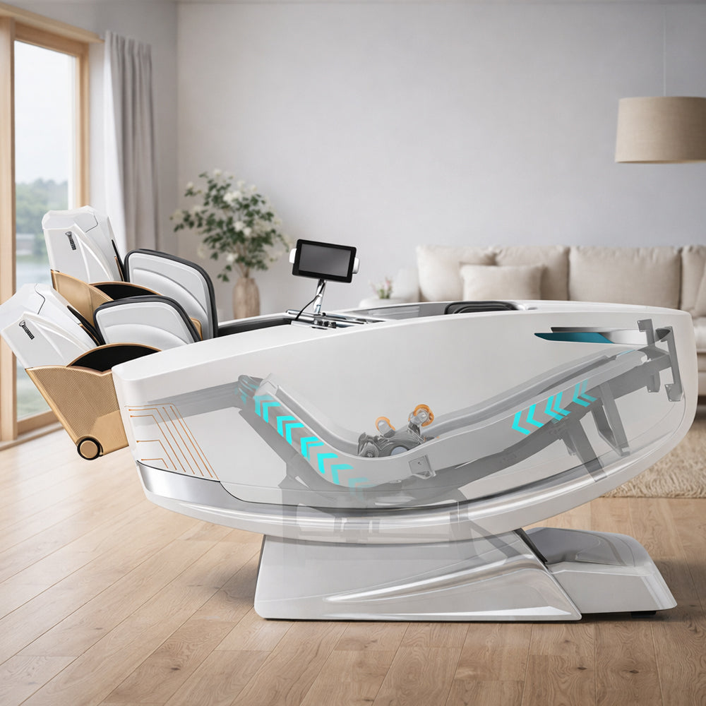 Massagestol 4D kropsscanning, Dual Zone Stretching, 32 airbags, varme i lænd/ben & Zero Gravity