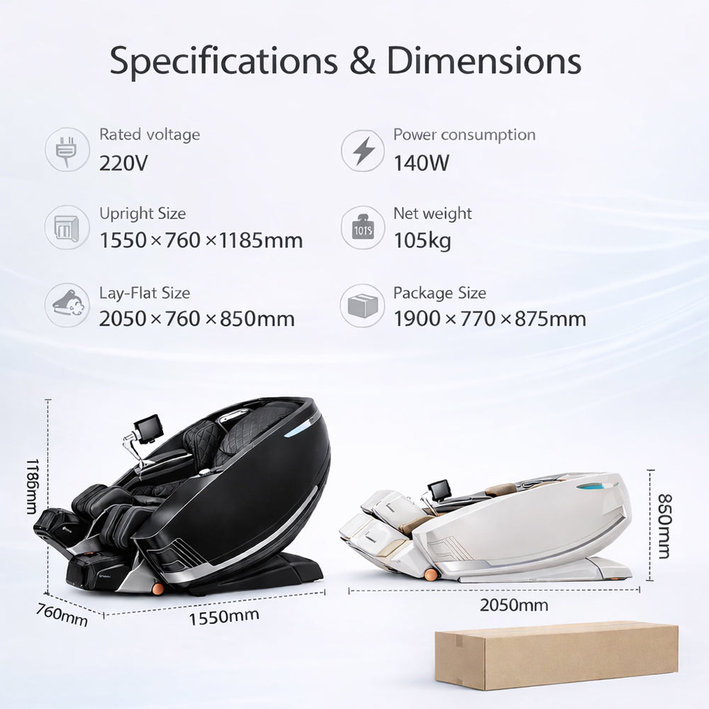 Massagestol 4D kropsscanning, Dual Zone Stretching, 32 airbags, varme i ben/læn & Zero Gravity