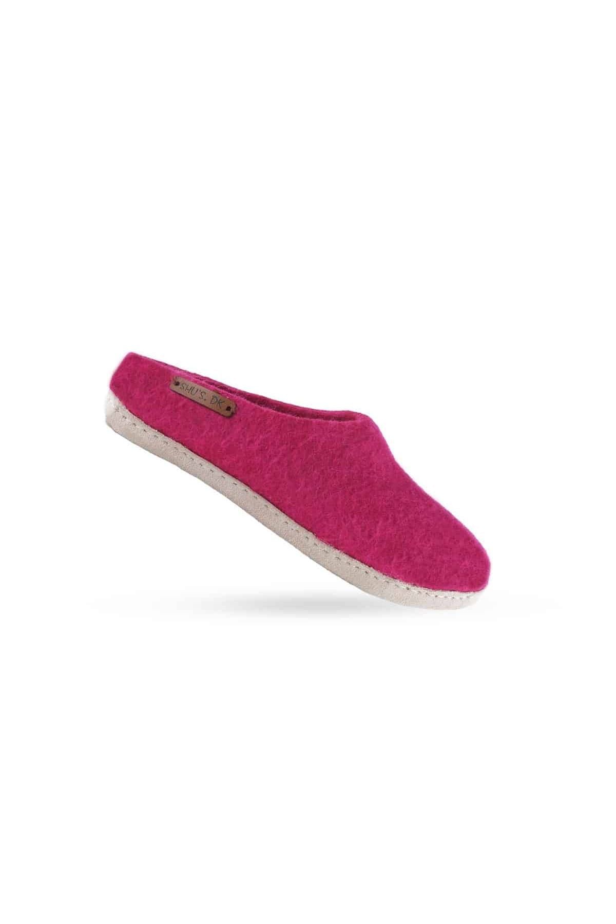 uld tøffel og hjemmesko (100% ren uld) - Model Pink m/sål i skind - Dansk Design fra SHUS
