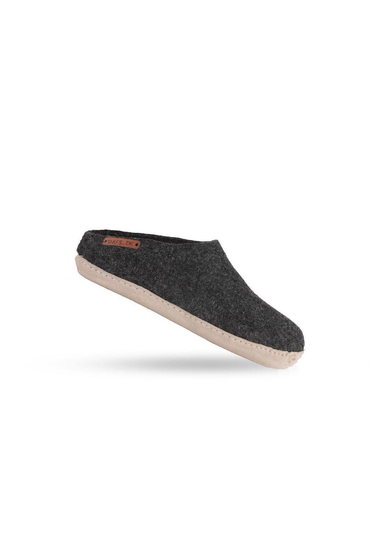 Uldtøffel (100% ren uld) - Model Koks m/sål i skind - Dansk Design fra SHUS