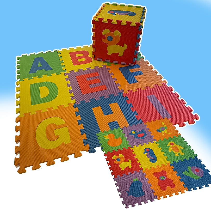 Farverig Blød Puslemåtte/Legemåtte - vælg mellem dyremotiver eller bogstaver