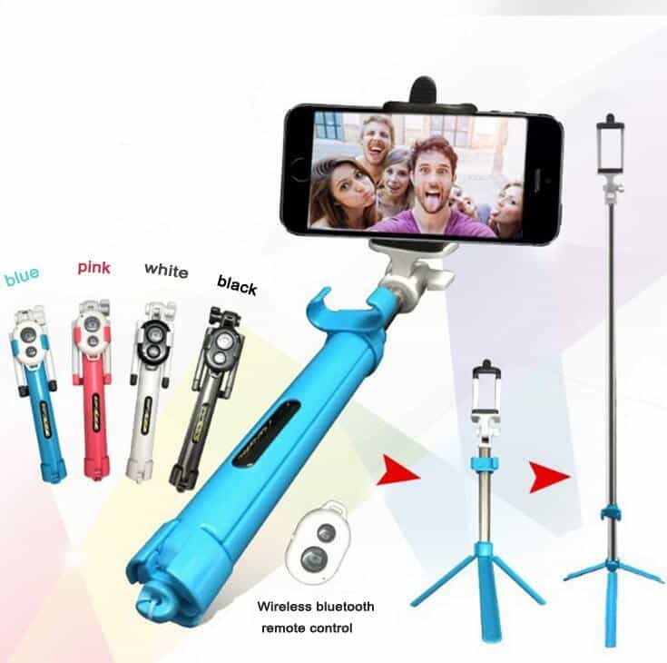 Selfie Stang til smartphones m/fjernbetjening (flere smarte farver)