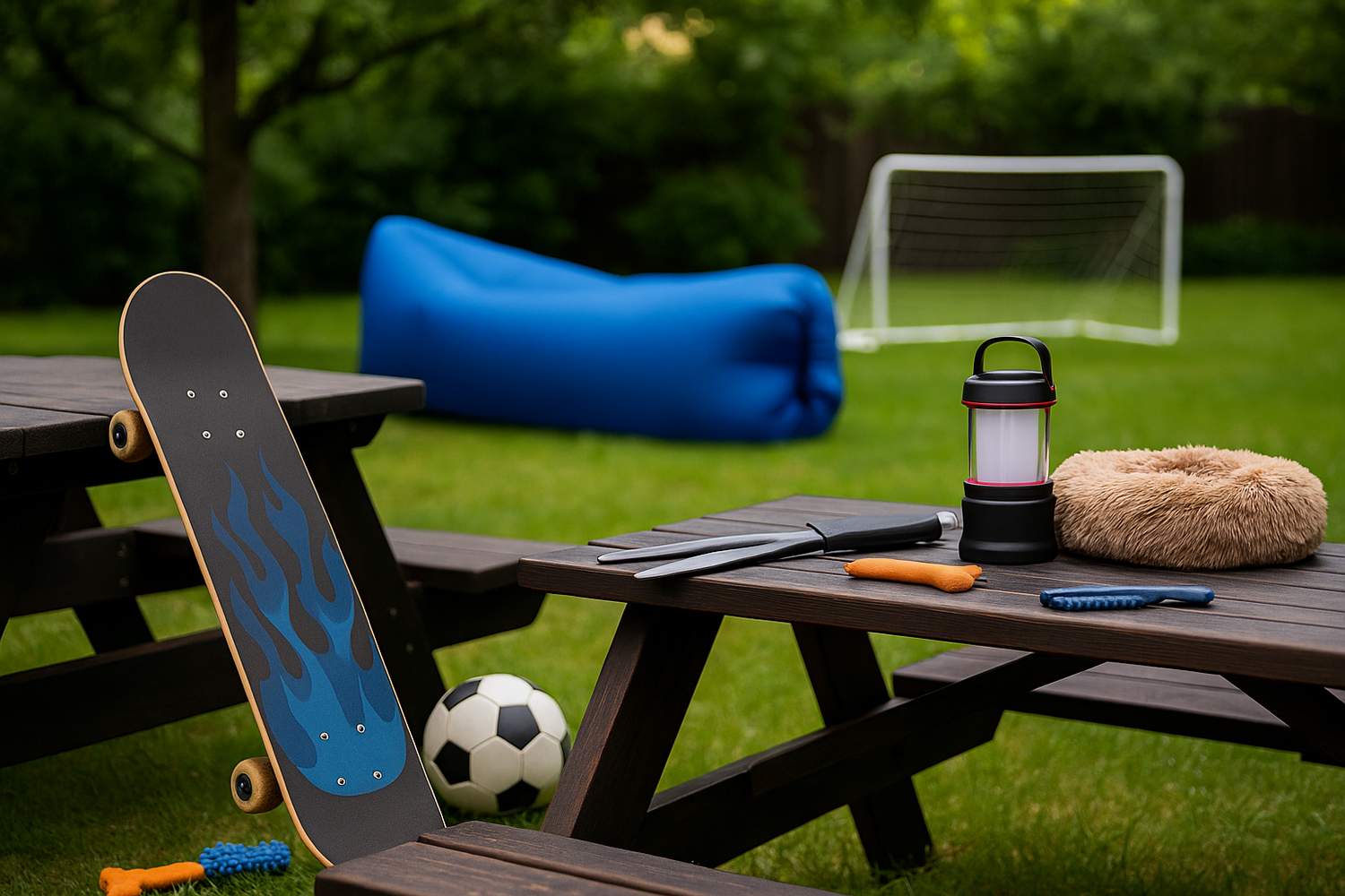Fritidsudstyr fra Satana.dk – skateboard, løbehjul, oppustelig liggestol, bold, kæledyrsudstyr og campinggear til leg, eventyr og afslapning