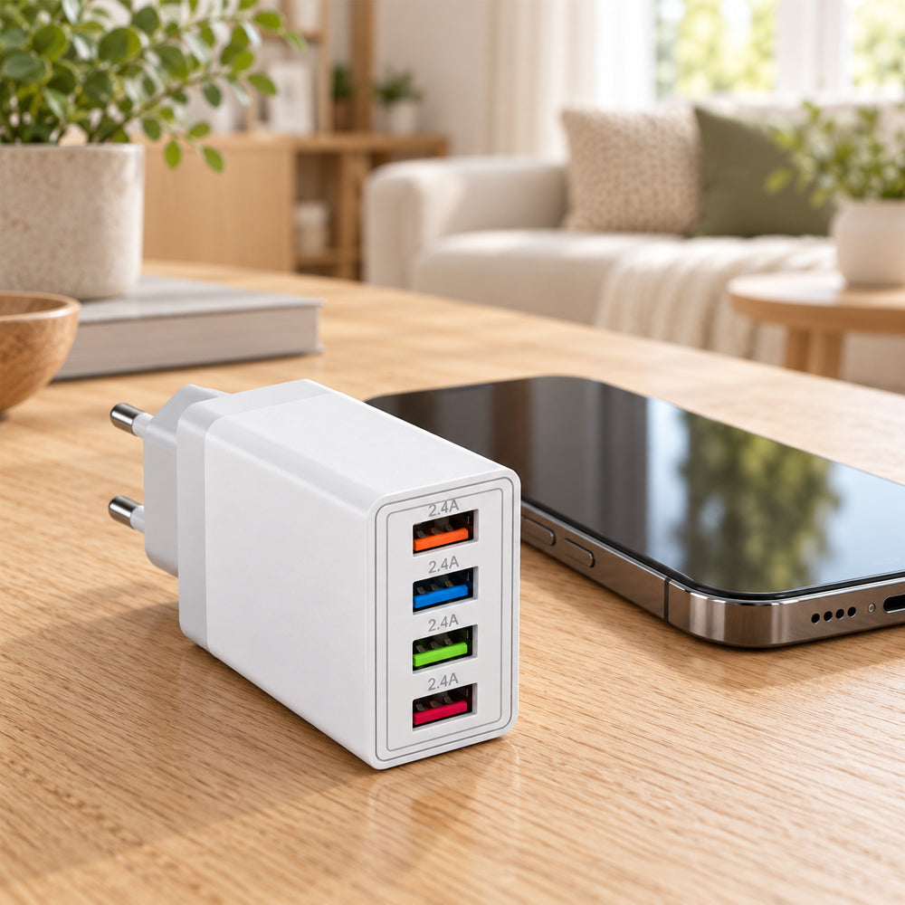 USB-oplader med 4 porte