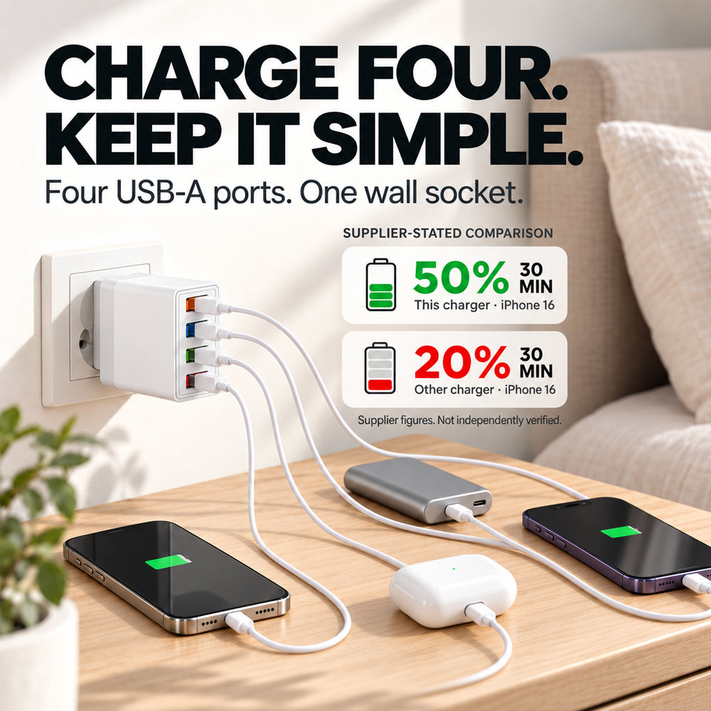 USB-oplader med 4 porte