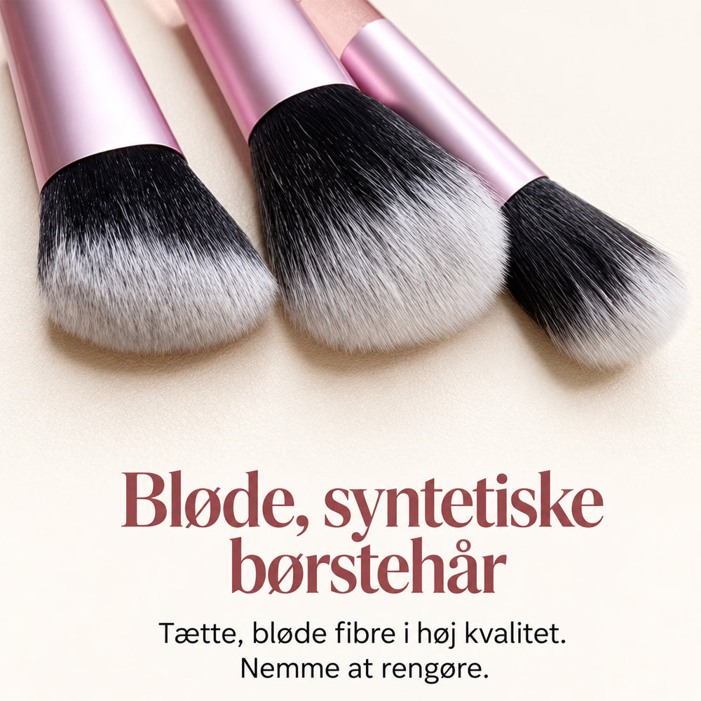 Makeupbørstesæt med 10 børster og lyserødt rejseetui