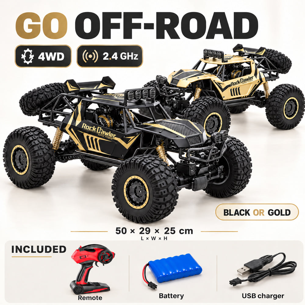 Fjernstyret offroadbil med 4-hjulstræk – 50 cm – Guld eller Sort