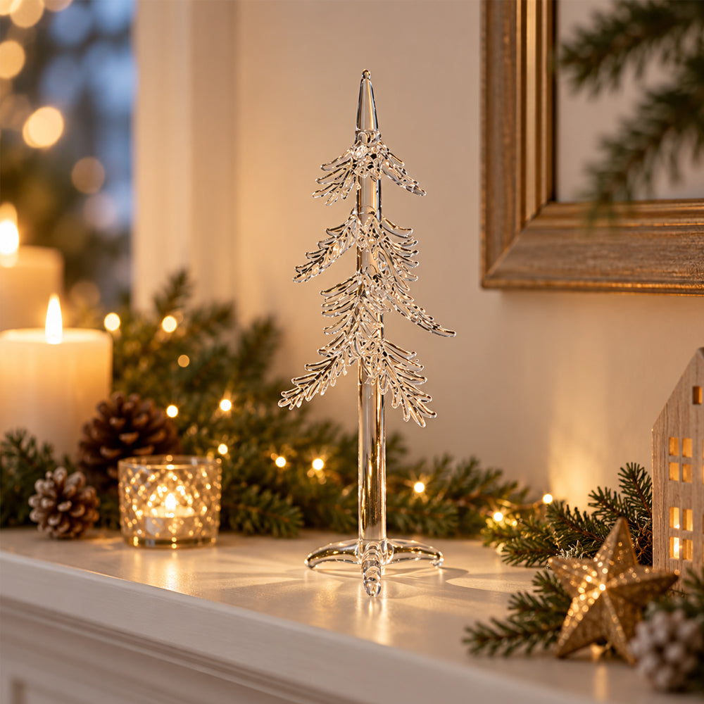 Elegant Glasjuletræ 22 cm – Transparent Juledekoration
