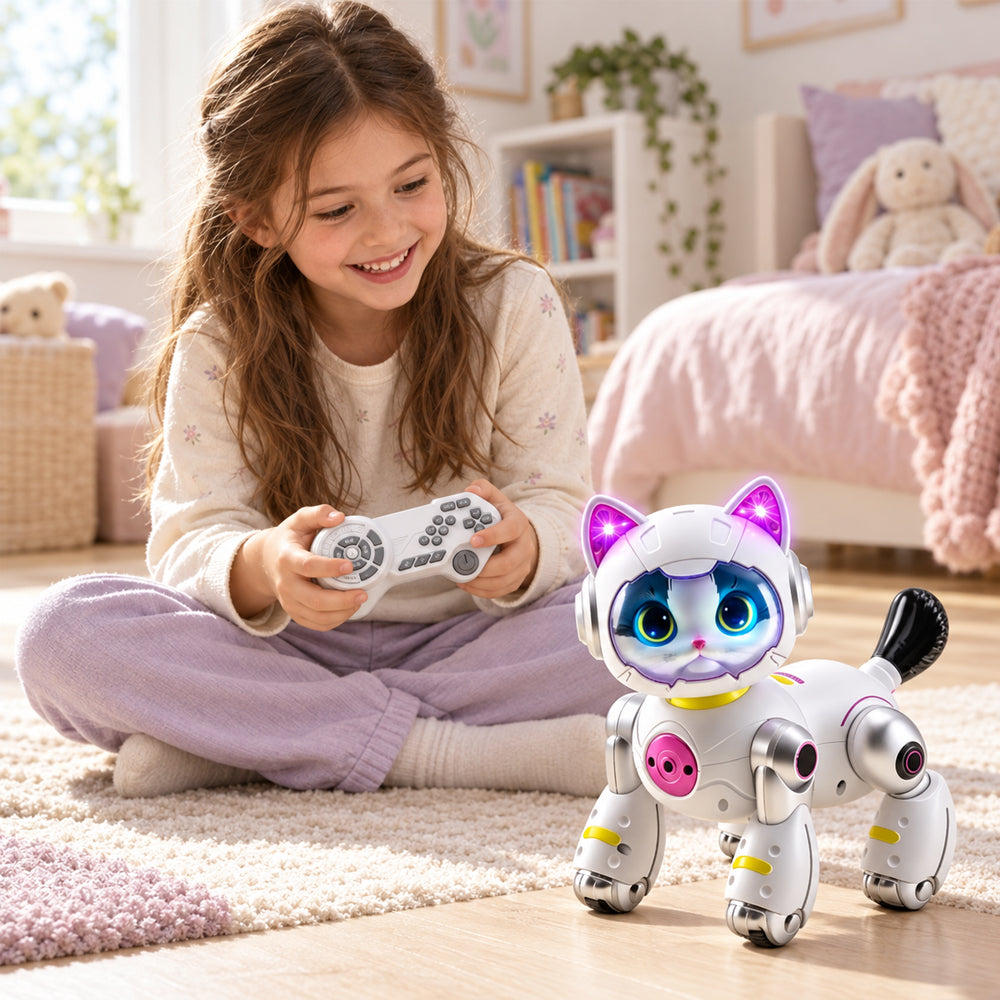 Fjernstyret robotkat med lys, musik og sjove tricks