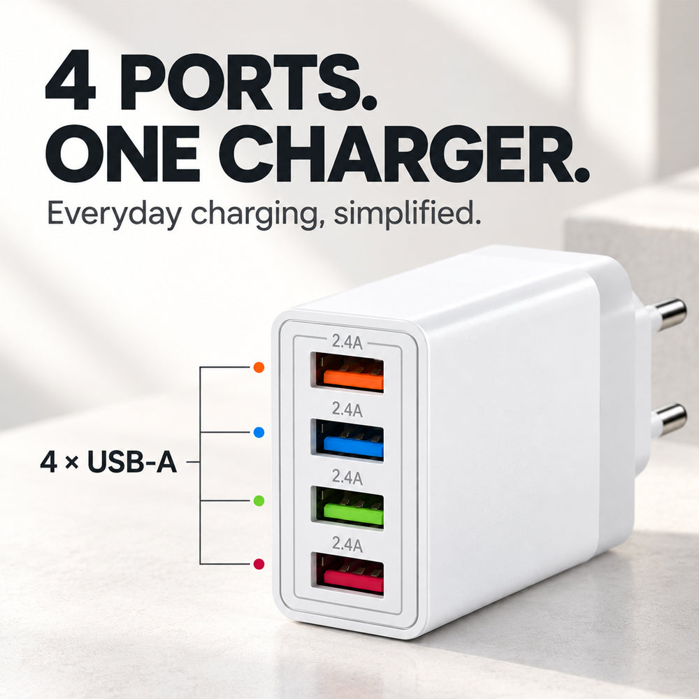 USB-oplader med 4 porte