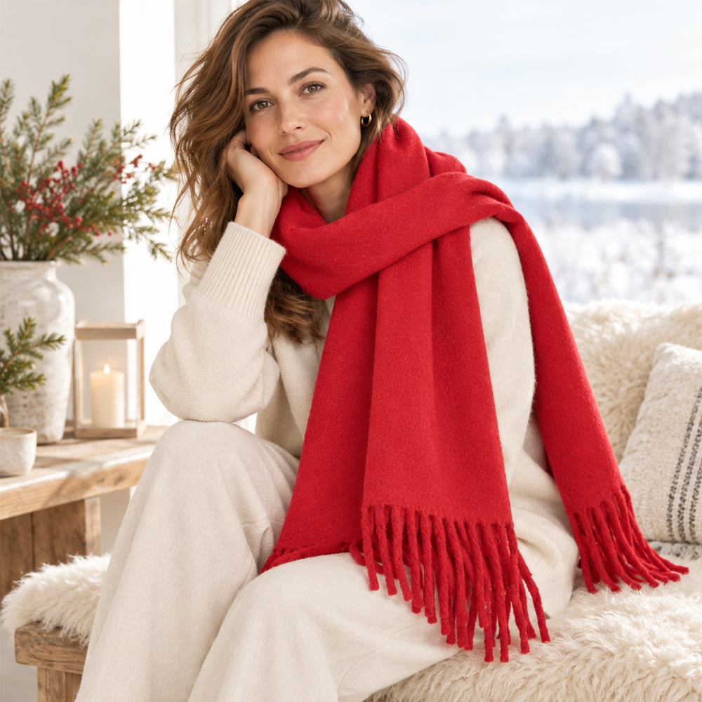 Elegant Halstørklæde med Frynser – Flere Smukke Farver – 65 x 180 cm  – 230 g.