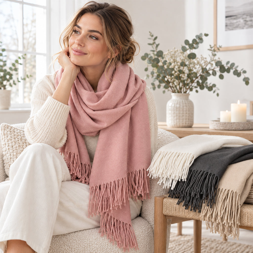 Elegant Halstørklæde med Frynser – Flere Smukke Farver – 70 x 180 cm – 200 g.