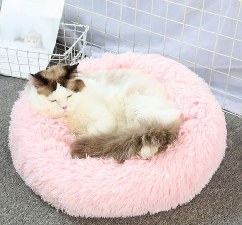 Blød og beroligende donut kattepude (sort, beige, grå, koks eller pink)
