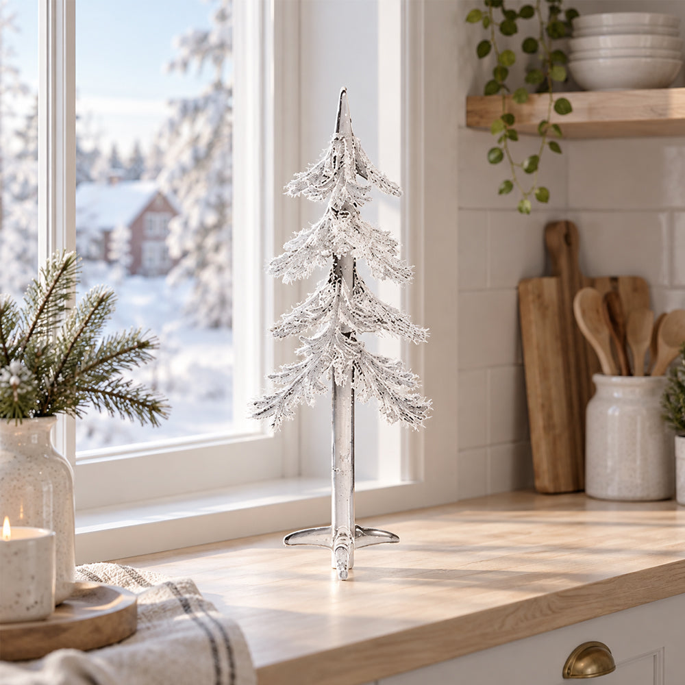 Elegant Glasjuletræ 22 cm m/sne – Transparent Juledekoration