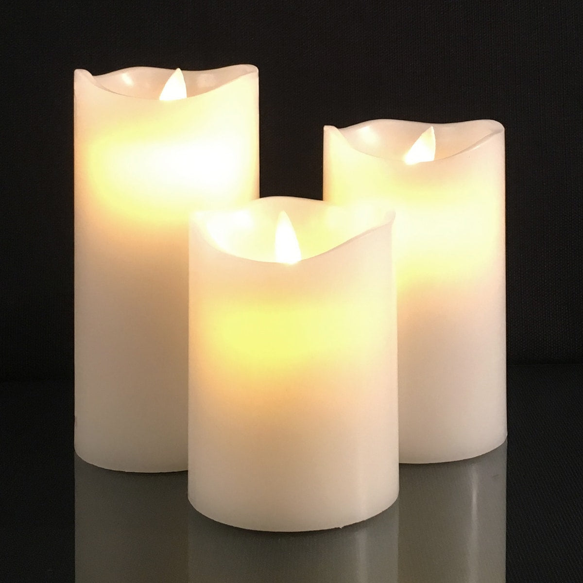 LED blok stearinlys - 3 stk. - 12/15/17 cm - m/3D flamme - (Flere farver)
