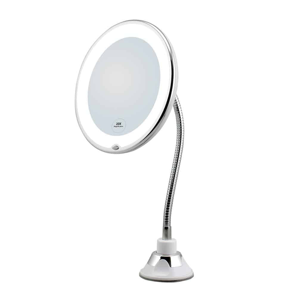 Makeup-Spejl m/LED & zoom - med sugekop og fleksibel arm