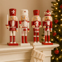 Nøddeknækker figurer i Træ  - 24 cm, sæt med 4 figurer -