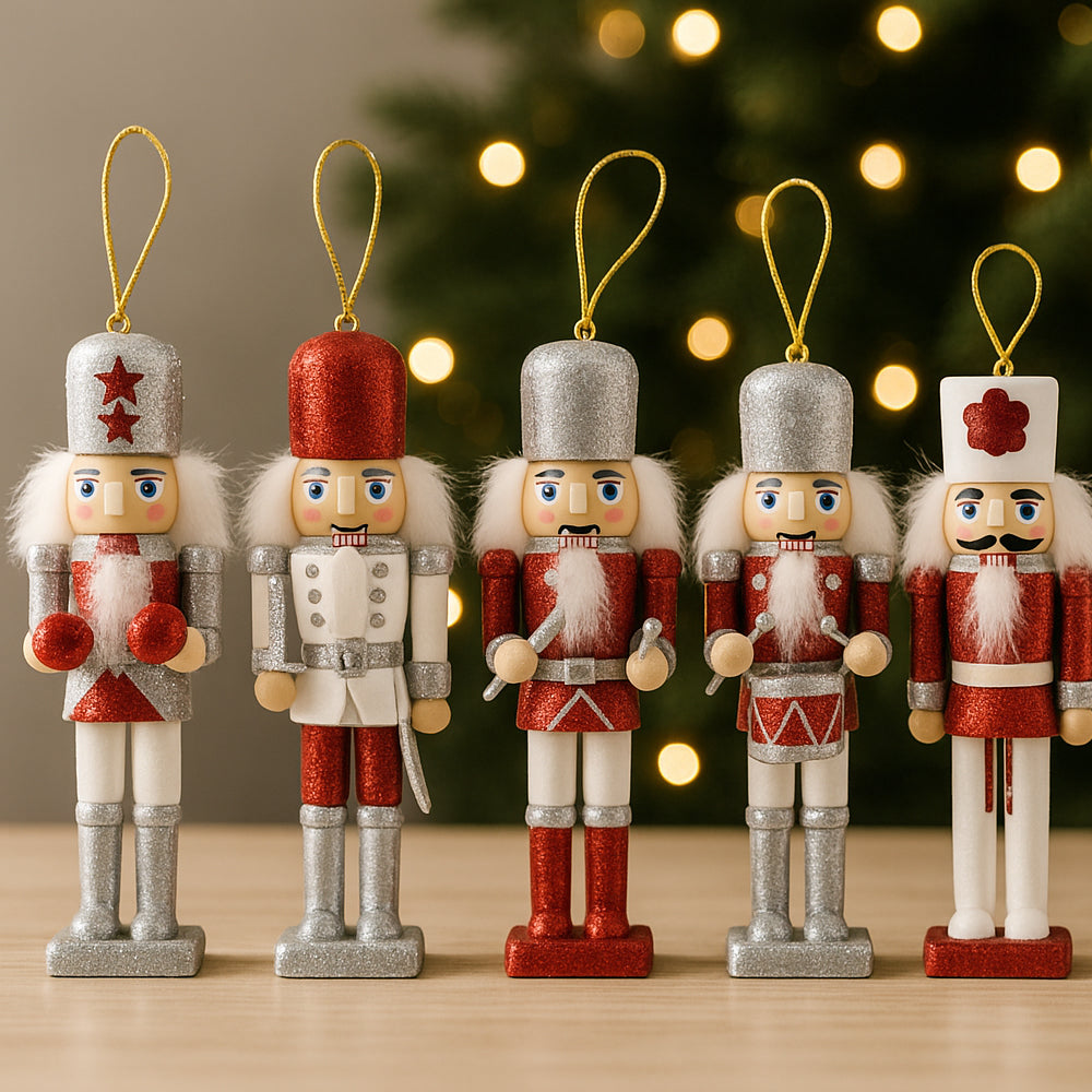 Nøddeknækker figurer i Træ  - 12,5 cm, sæt med 5 figurer -