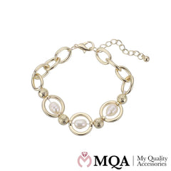 Armbånd, guldfarvet, perler, justerbar