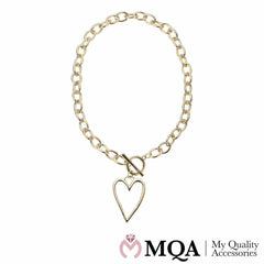 Halskæde guldfarvet, hjerte vedhæng, toggle lås