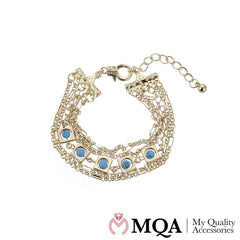 Armbånd, guldfarvet, grønne sten, justerbar