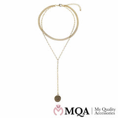 Halskæde guldfarvet, dobbelt, m/flot mønt som vedhæng, justerbar