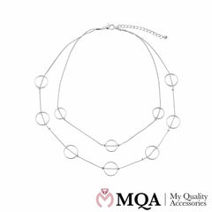 Halskæde sølvfarvet, dobbelt, 10 ringe, justerbar