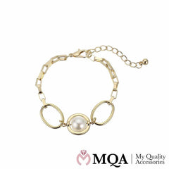 Armbånd, guldfarvet, store ringe, perle, justerbar