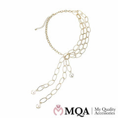 Halskæde guldfarvet, 3 store perler på hver sin kæde, justerbar