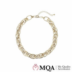 Halskæde guldfarvet, meget bred, justerbar