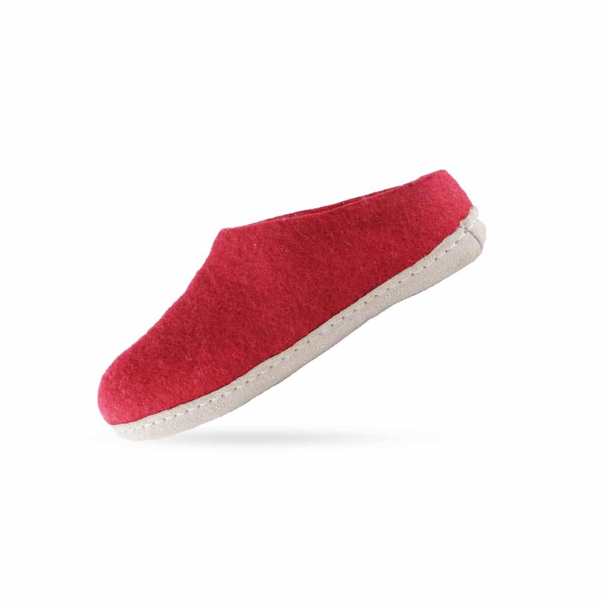 Uldtøffel (100% ren uld) - Model Rød m/sål i skind - Dansk Design fra SHUS