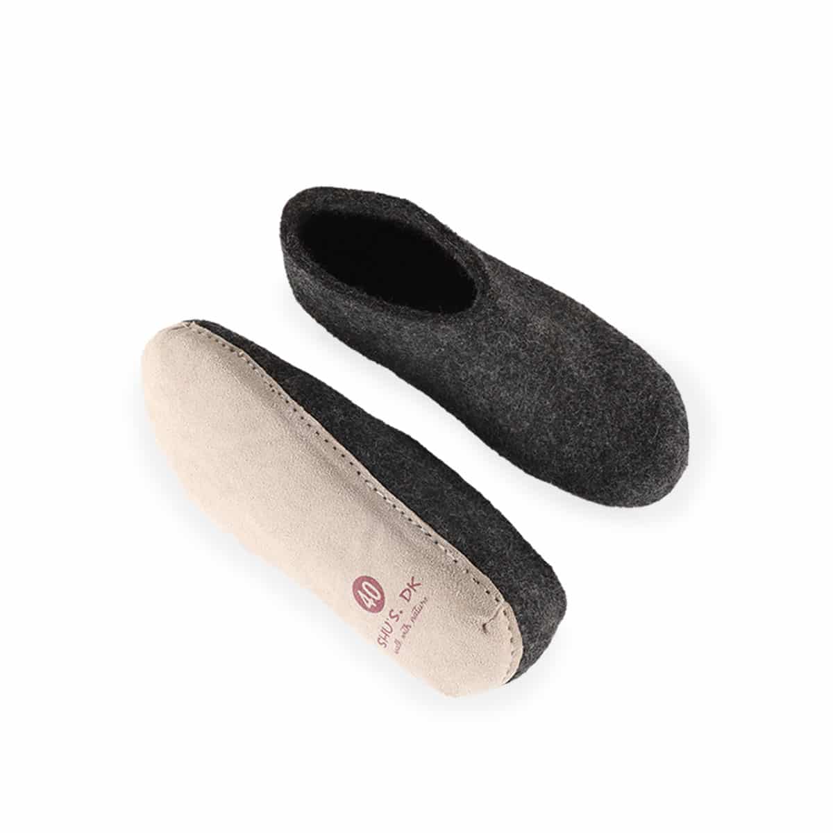 Uldhjemmesko (100% ren uld) - Model Koks m/sål i skind - Dansk Design fra SHUS