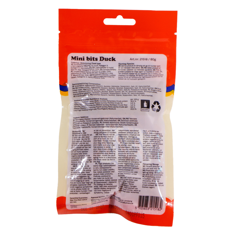 Småland Mini Bits Duck 80g (hundegodbidder af and)