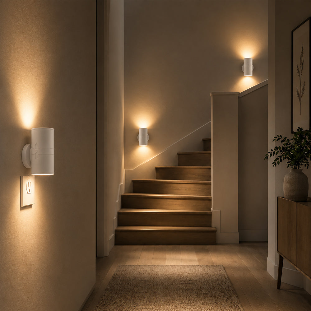 LED natlampe hvid eller sort - med sensor og justerbar lysstyrke
