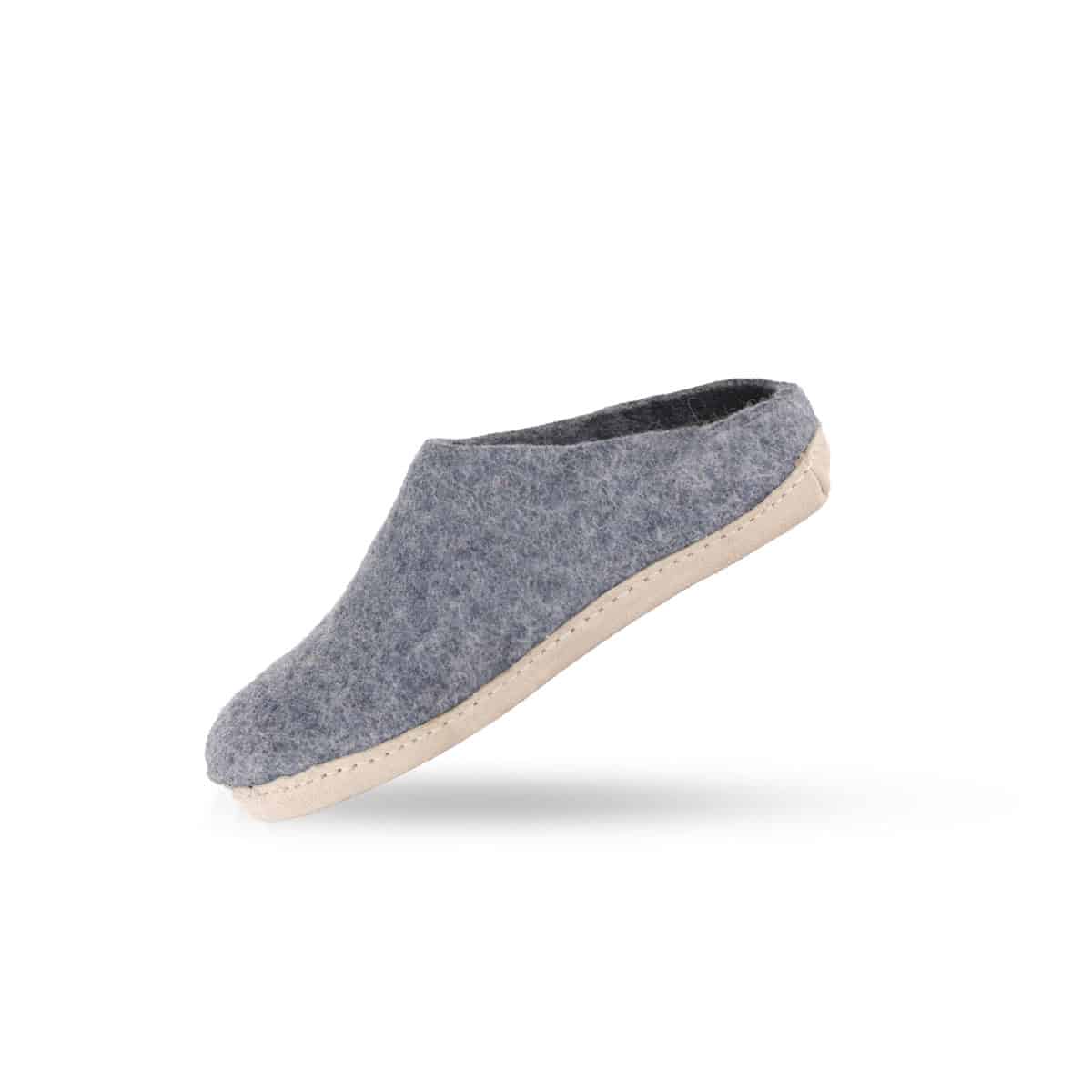 Uldtøffel (100% ren uld) - Model Denim m/sål i skind - Dansk Design fra SHUS