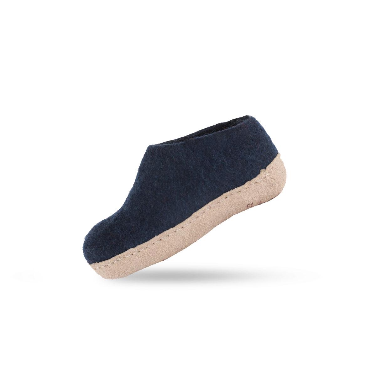 Uldhjemmesko Børn (100% ren uld) - Model Blå m/sål i skind - Dansk Design fra SHUS