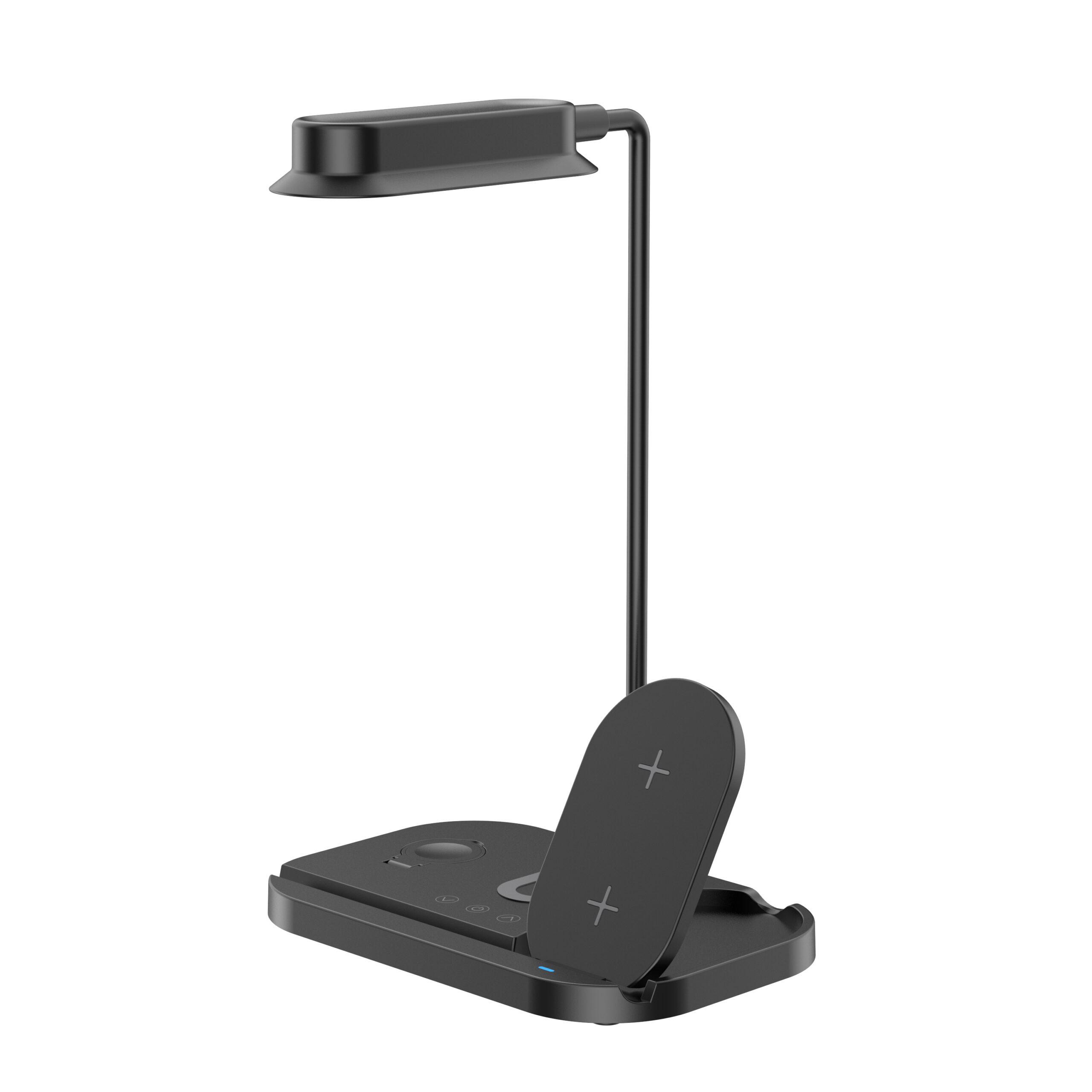 LED-bordlampe m/lysdæmper & trådløs oplader til smartphones (4-i-1)