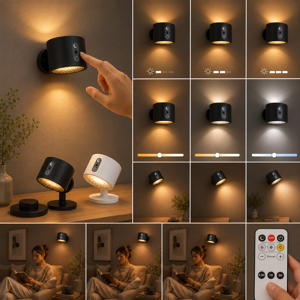LED natlampe 360° roterbar, magnetisk, 3 farvetemperaturer - hvid eller sort